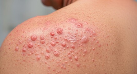 Naklejka premium Skin Condition - A Close-Up View of a Red Rash on Shoulder.