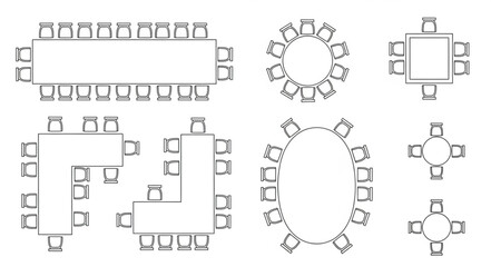 Fototapeta premium Diverse Table Arrangement Illustrations for Event Planning and Interior Design.
