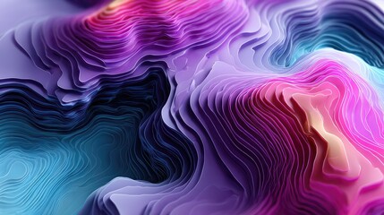 Obraz premium Abstract Waveforms of Colorful Flowing Topography and Gradients in Purple, Blue, and Pink Tones for Modern Artistic Background and Design Projects