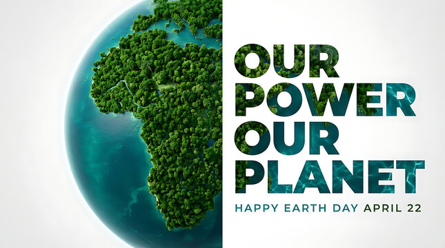Earth day our power our planet lush green globe with space for text