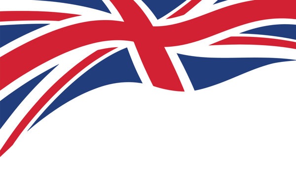 Dynamic abstract representation of the Union Jack flag waving with red white and blue elements, vector illustration