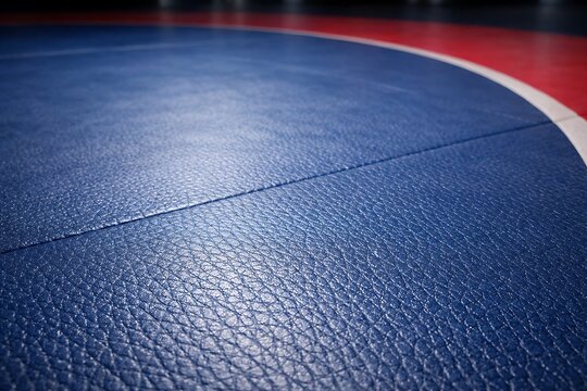 Textured Blue Wrestling Mat Surface with Red Border Detail