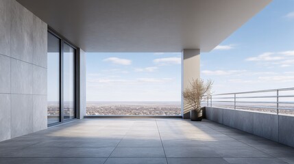 Obraz premium Modern Luxury Apartment Balcony Overlooking Cityscape with Expansive Views and Natural Light