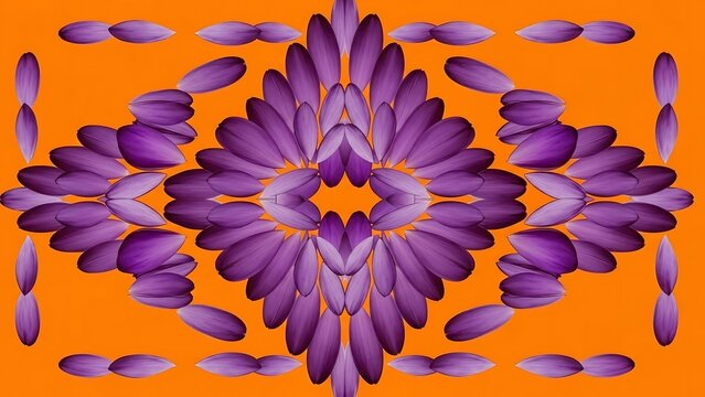 Vibrant Floral Symmetry - A Kaleidoscope of Purple Petals on Orange.