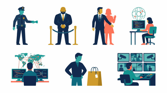 A diverse group of people in various professional settings and activities.