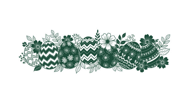 Decorative horizontal banner featuring stylized Easter eggs with floral and geometric line art patterns.