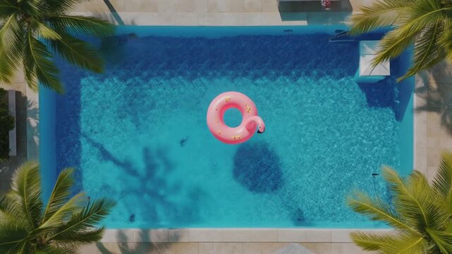 Vacation vibes and relaxation with a flamingo pool float in a tropical setting
