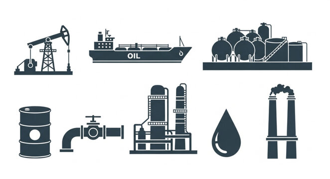 Oil and Gas Industry Icons - Extraction, Transportation, and Processing.