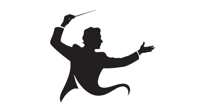 Orchestra Conductor Silhouette with Baton for Leadership and Classical Music Performance Concepts