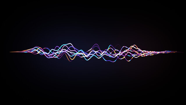 Abstract neon glowing sound waves motion audio waves noise frequency waveform music track voice recording audio spectrum concept of AI voice generator