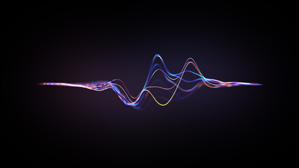 Abstract neon glowing sound waves motion audio waves noise frequency waveform music track voice recording audio spectrum concept of AI voice generator © RIHAN