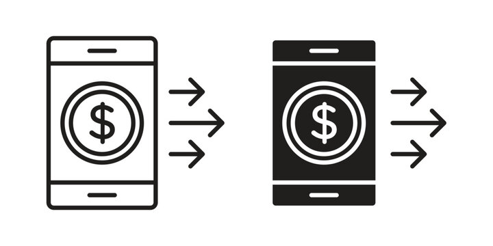 Send money smartphone icon linear vector outline, symbol logo design style