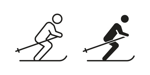 Skiing icon linear vector outline, symbol logo design style © JacobJ