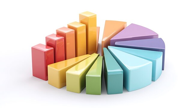 Colorful pie chart and bar graph isolated on the white background 