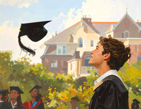 Student celebrating graduation outdoors