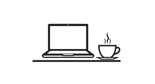 Laptop and Hot Coffee Icon Representing Modern Workspace and Productivity