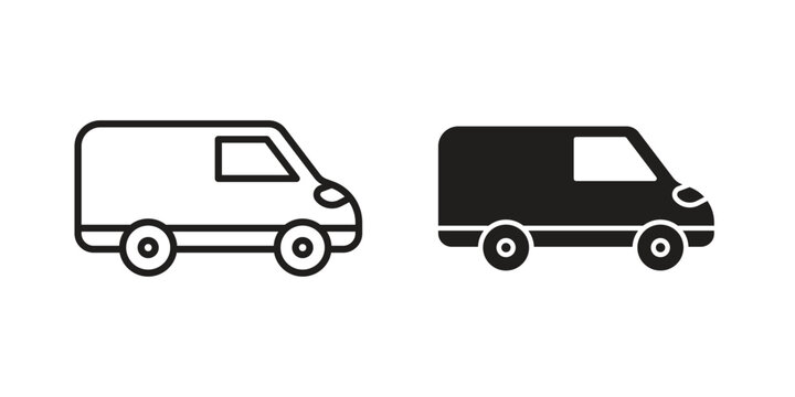 Van icon linear vector outline, symbol logo design style