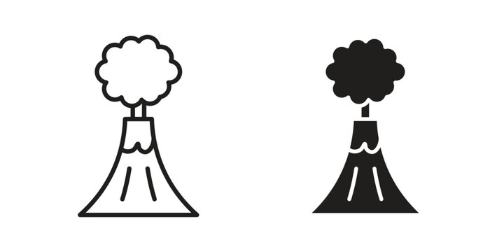Volcano icon linear vector outline, symbol logo design style