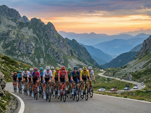Professional Cyclists Mountain Pass Alpine Peloton Race