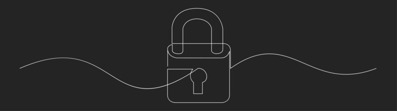 Continuous Line Drawing Padlock Icon with Keyhole on Dark Background Representing Digital Security and Data Protection