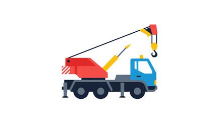 Flat design illustration of a crane truck with a hook and boom on a white background © Raja