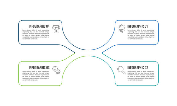 X shape diagram for four steps process and central idea business presentation. Vector illustration.