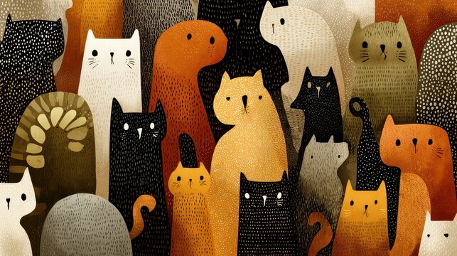 Colorful and Playful Cat Illustration with Various Cat Characters