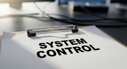 Fototapeta premium System Control Concept on Clipboard with Computer Background