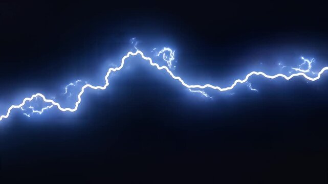 Electric Blue Lightning Bolt Strike Isolated on Black Background