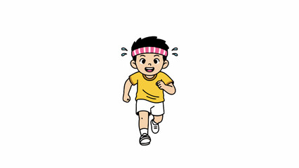 Fototapeta premium Cartoon boy jogging wearing headband isolated on white background