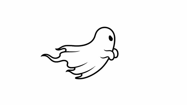 Flying Ghost Spirit Line Art Illustration Isolated on White