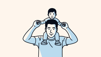 Fototapeta premium Man Carrying Child on Shoulders Illustration.