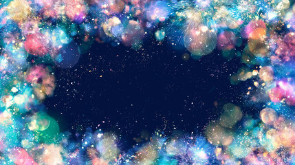 Fototapeta premium Colorful fireworks background with copy space, vibrant festive design,カラフルな花火の背景素材 コピースペース付きの華やかなデザイン
