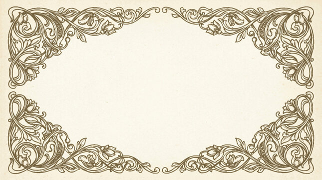 A beautiful, ornate, floral border design with intricate patterns and swirling lines, perfect for adding a touch of elegance to any graphic or document.