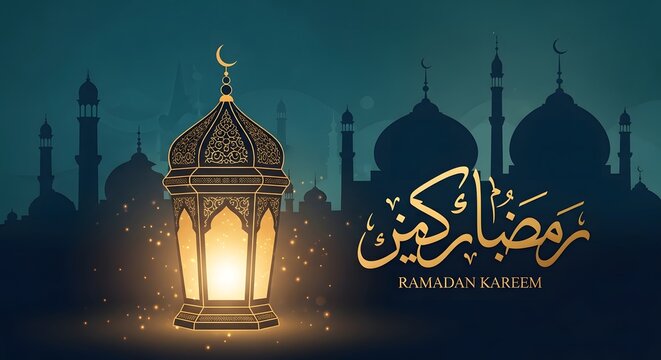 Happy muharram 1445 1450 islamic new year lantern mosque background for blessings