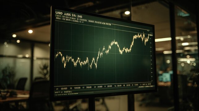 Financial Market Trading Chart Displaying Real-Time USD JPY Exchange Rate Fluctuations on a Monitor