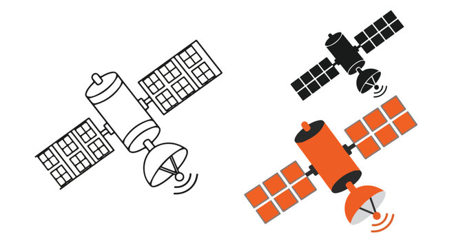 Modern communication satellite with solar panels orbiting Earth transmitting signals in space technology concept