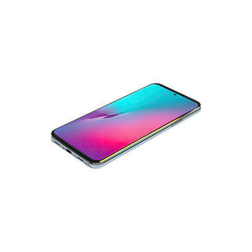 Modern smartphone with colorful screen and sleek design isolated on white background"