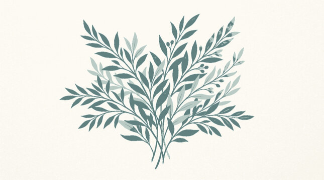 A minimalist vector illustration of a green plant with leaves on a cream background