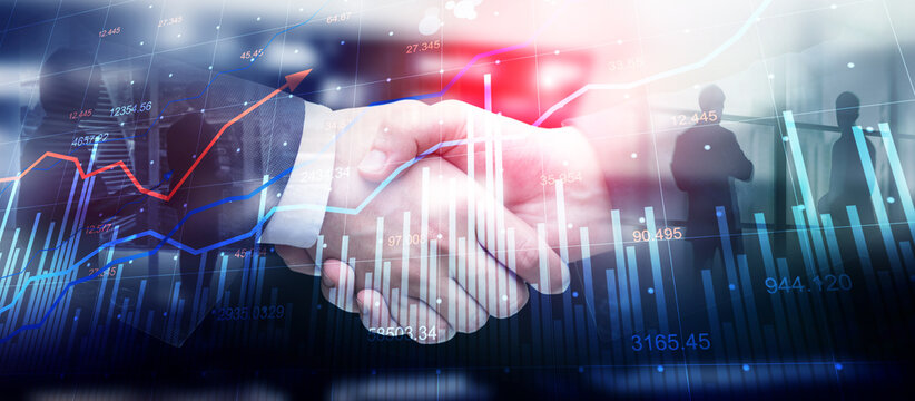 Financial Market Growth Analysis with Trader Silhouette and Data Charts