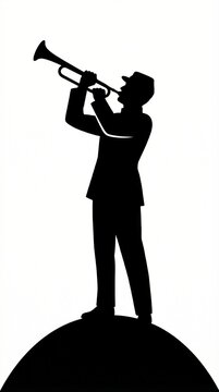Lone bugler standing on hill playing bugle