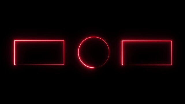 Red neon glowing ui interface with animated circular loading and rectangular frames on black background