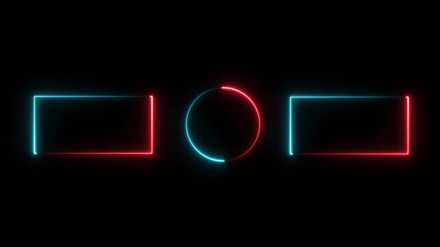 Neon glowing end screen template with animated rectangles and circle for you tube outro and social media branding