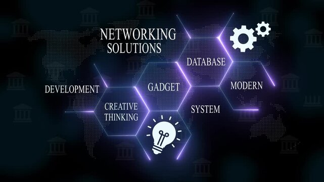 Creative thinking networking solutions modern tech gadget development system animation modern technology