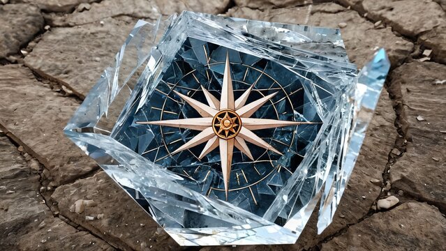 Compass Star Inside Crystal with Broken Ground Texture