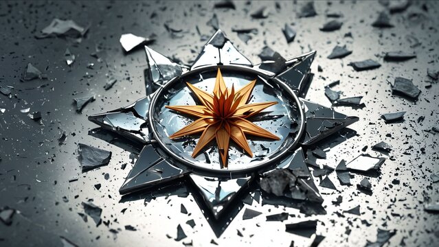 Compass Star Fragmented on Stone Background
