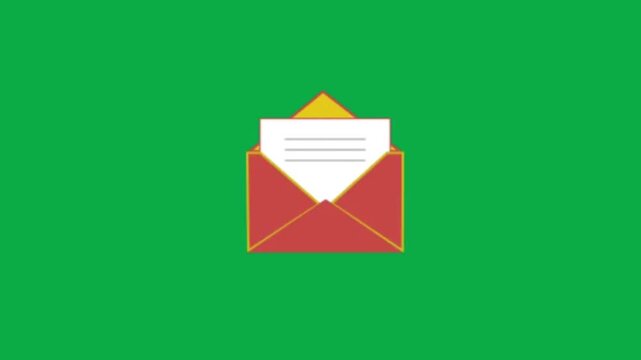 Animated red envelope opening with white letter icon on green screen background