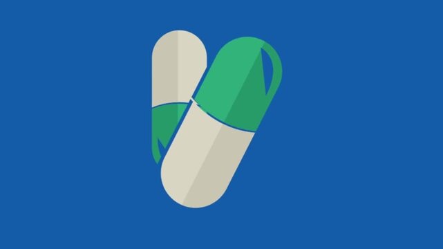 Medical capsules animation on blue background for healthcare and pharmacy concepts