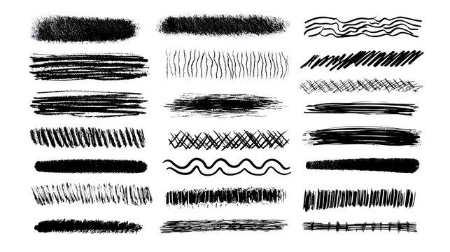 Underline stroke marker felt pen scribbles doodle line collection. Hand drawn outline sketch wave brush mark elements crosshatch rough dividers set for text highlight underline emphasis.