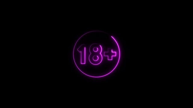 A neon-lit 18 plus sign video for age verification purposes